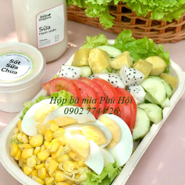 Hộp bã mía 1 ngăn kèm nắp nhựa PET 700ml